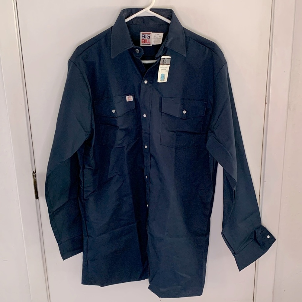 Big Bill navy long sleeve work shirt with pearl snaps Size Large Tall